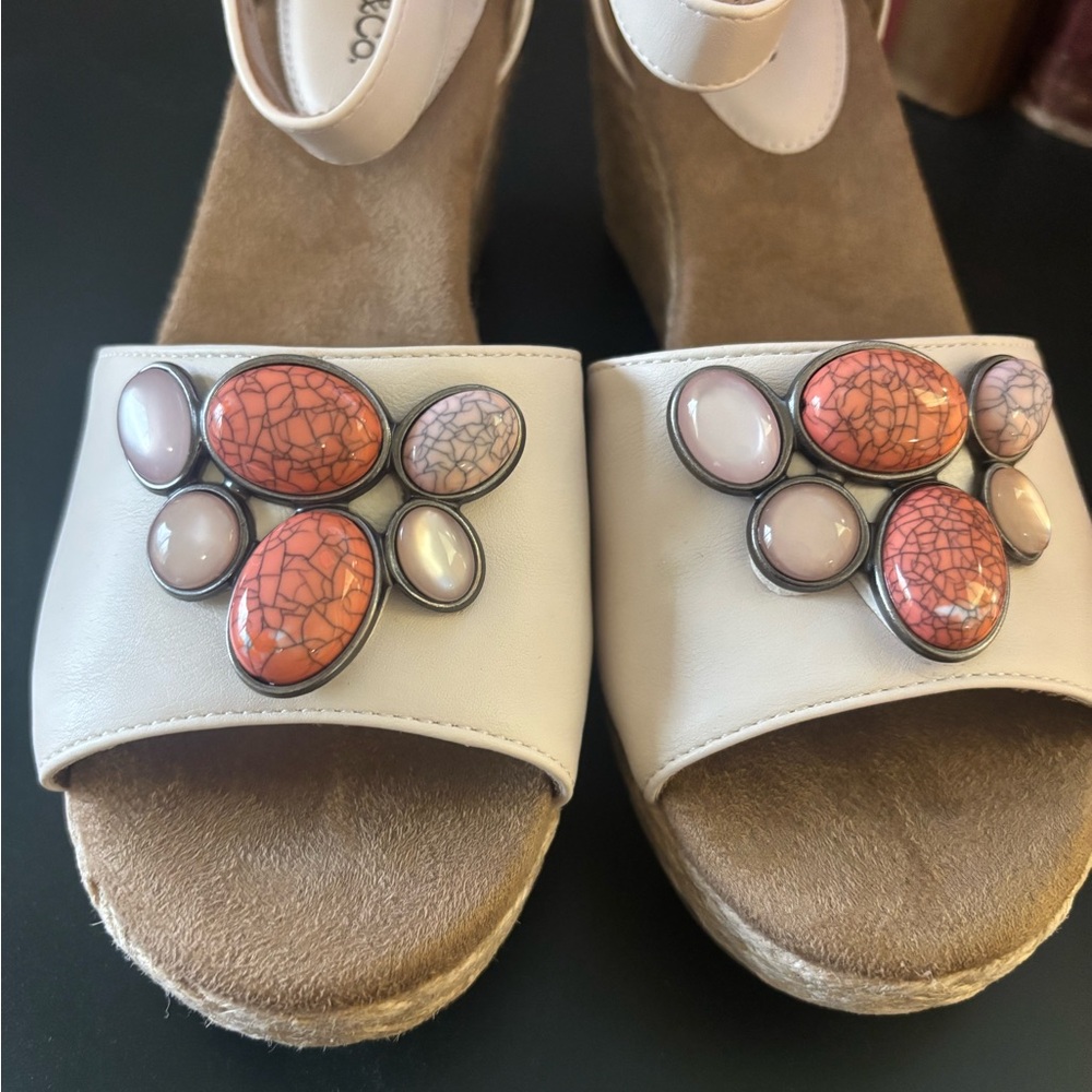 NWOT Cream Wedge Sandals with gem accent - Picture 2 of 8